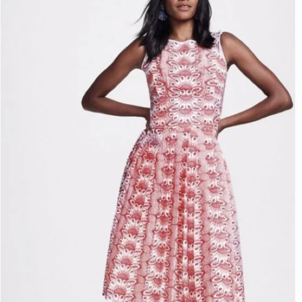 Brooks Brothers Red/White Patterned Eyelet Sleeveless Fit and Flare Dress Sz 14